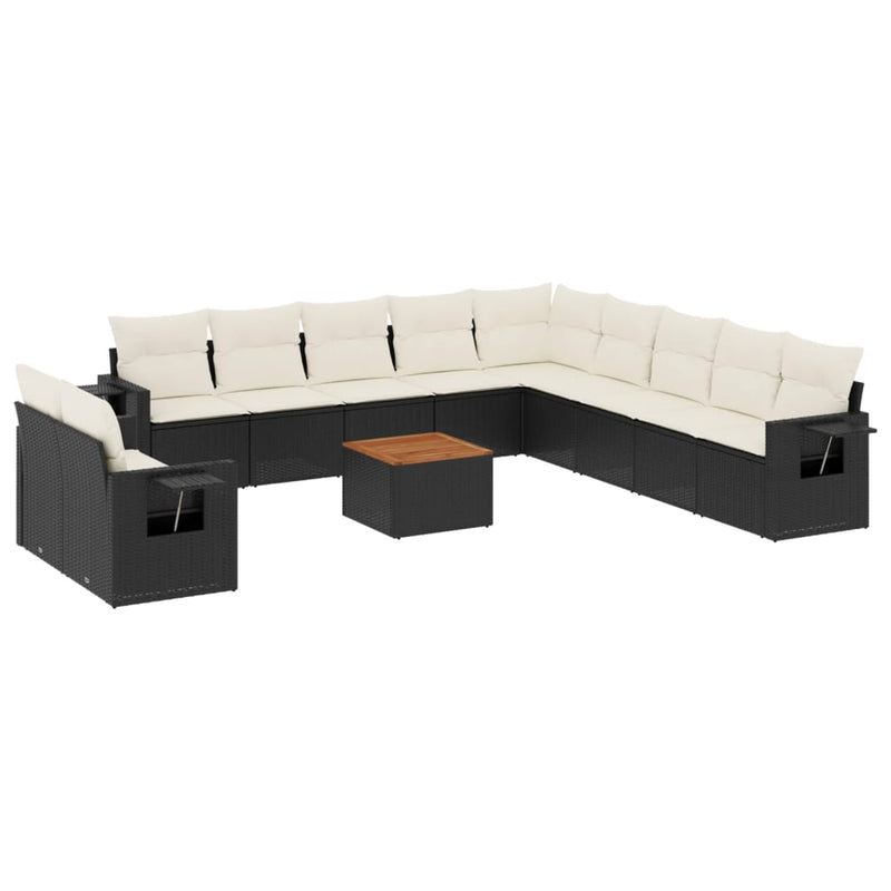 12 Piece Garden Sofa Set with Cushions Black Poly Rattan