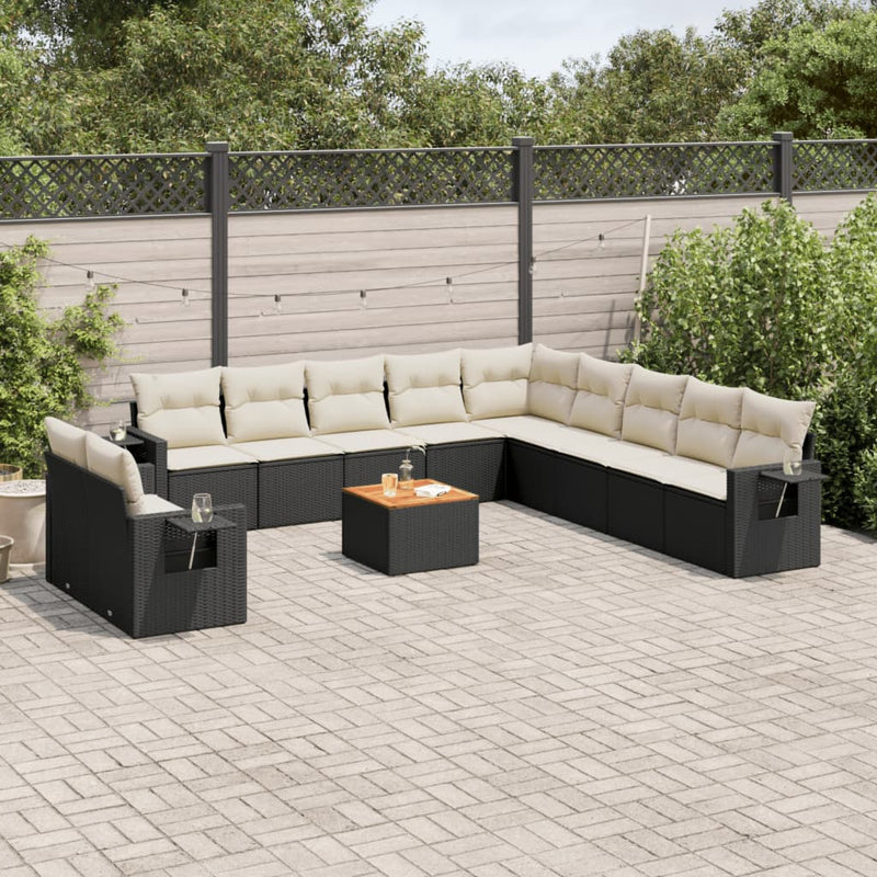 12 Piece Garden Sofa Set with Cushions Black Poly Rattan