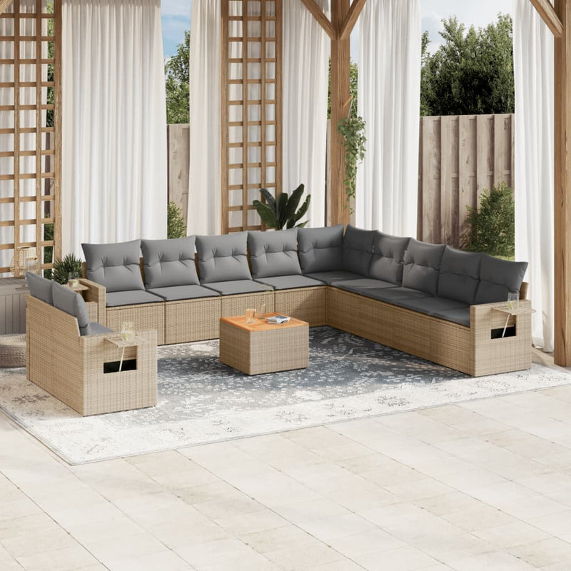 12 Piece Garden Sofa Set with Cushions Beige Poly Rattan