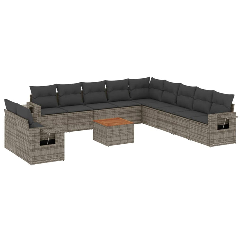 12 Piece Garden Sofa Set with Cushions Grey Poly Rattan