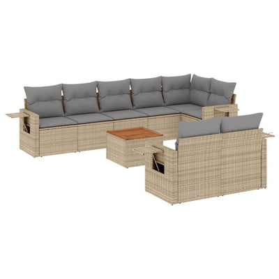 9 Piece Garden Sofa Set with Cushions Beige Poly Rattan