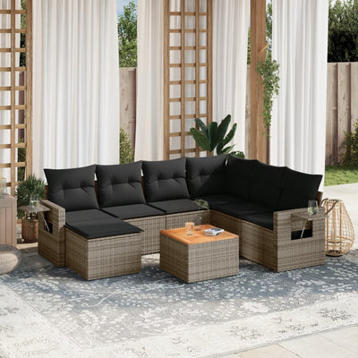 8 Piece Garden Sofa Set with Cushions Grey Poly Rattan