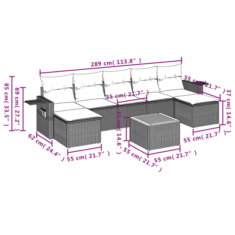 8 Piece Garden Sofa Set with Cushions Grey Poly Rattan