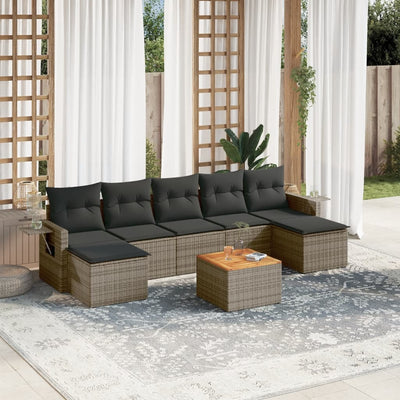 8 Piece Garden Sofa Set with Cushions Grey Poly Rattan