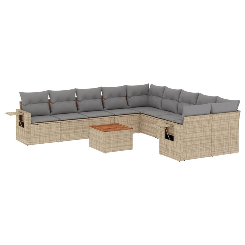 11 Piece Garden Sofa Set with Cushions Beige Poly Rattan