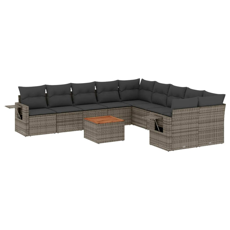 11 Piece Garden Sofa Set with Cushions Grey Poly Rattan