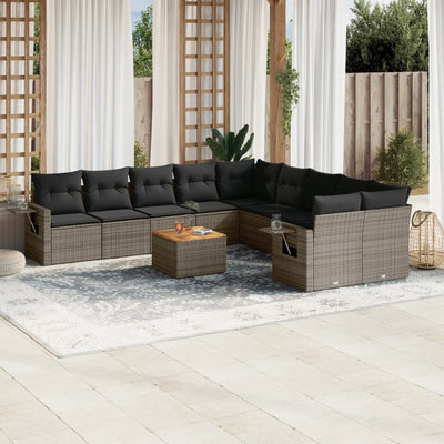 11 Piece Garden Sofa Set with Cushions Grey Poly Rattan