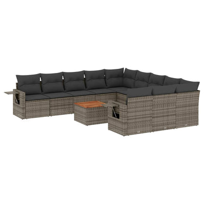 12 Piece Garden Sofa Set with Cushions Grey Poly Rattan