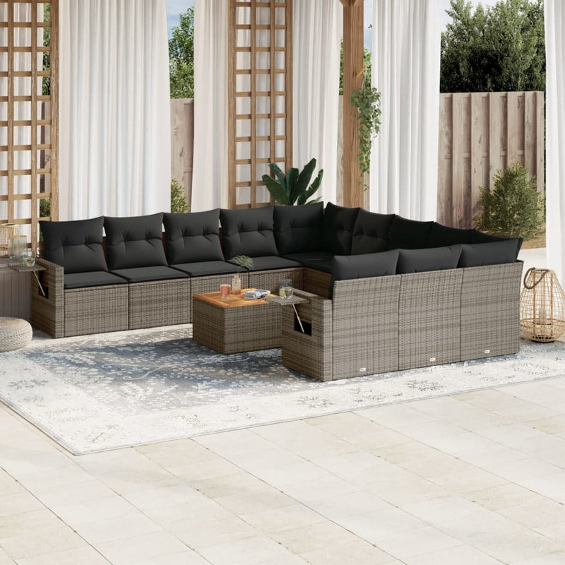 12 Piece Garden Sofa Set with Cushions Grey Poly Rattan