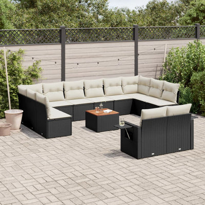 13 Piece Garden Sofa Set with Cushions Black Poly Rattan