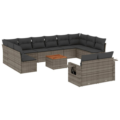 13 Piece Garden Sofa Set with Cushions Grey Poly Rattan