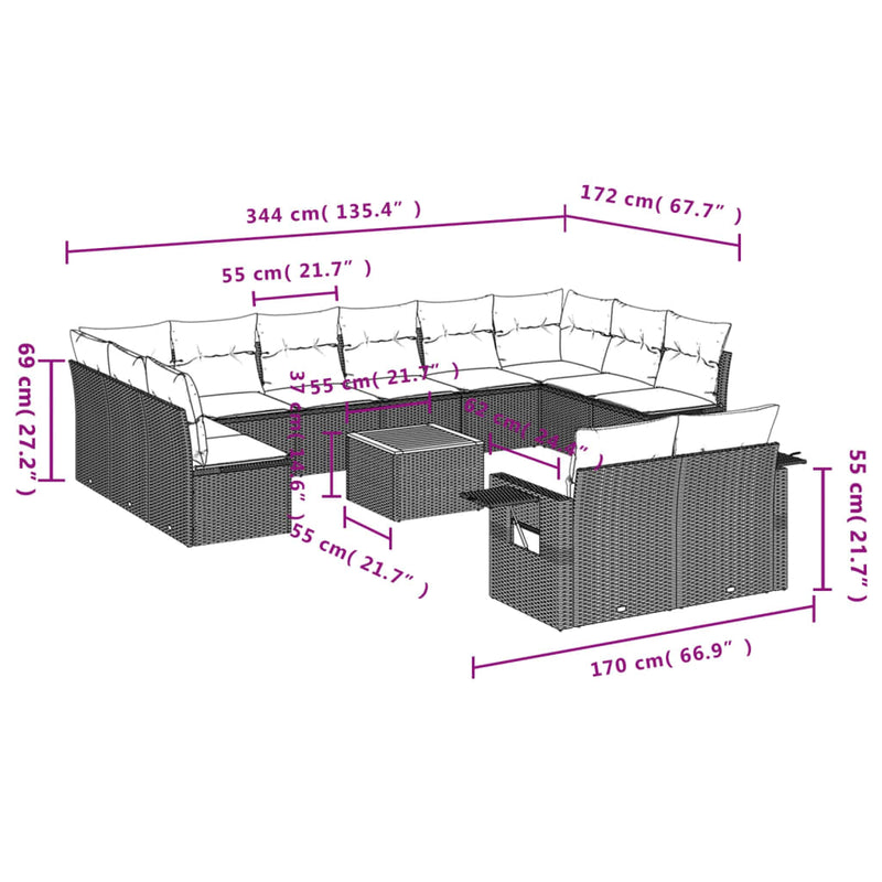 13 Piece Garden Sofa Set with Cushions Grey Poly Rattan