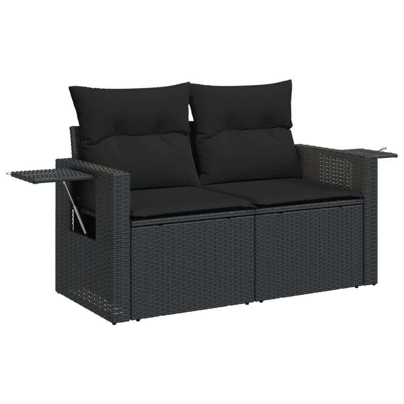 14 Piece Garden Sofa Set with Cushions Black Poly Rattan