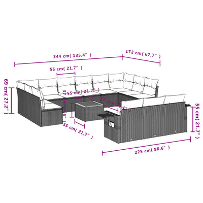 14 Piece Garden Sofa Set with Cushions Grey Poly Rattan