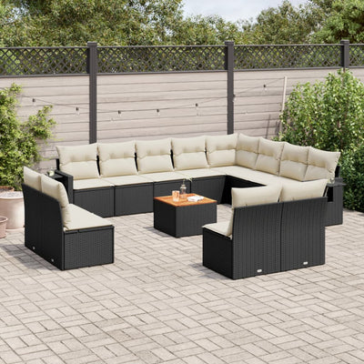 13 Piece Garden Sofa Set with Cushions Black Poly Rattan