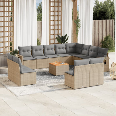 13 Piece Garden Sofa Set with Cushions Beige Poly Rattan