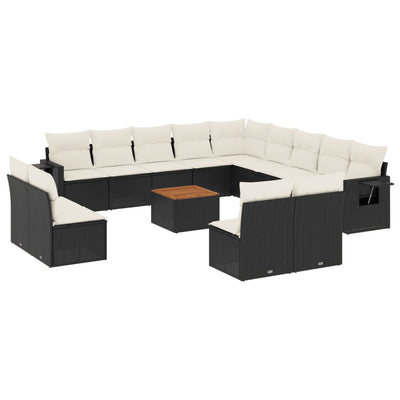 14 Piece Garden Sofa Set with Cushions Black Poly Rattan