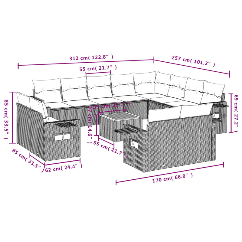 13 Piece Garden Sofa Set with Cushions Beige Poly Rattan