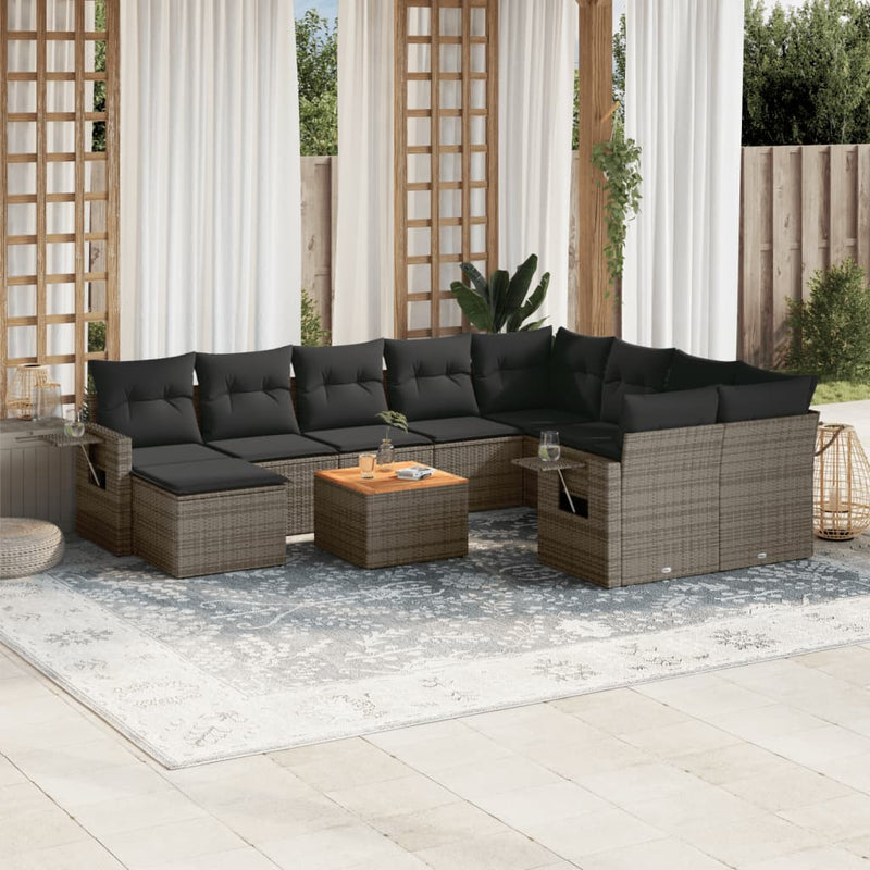 11 Piece Garden Sofa Set with Cushions Grey Poly Rattan