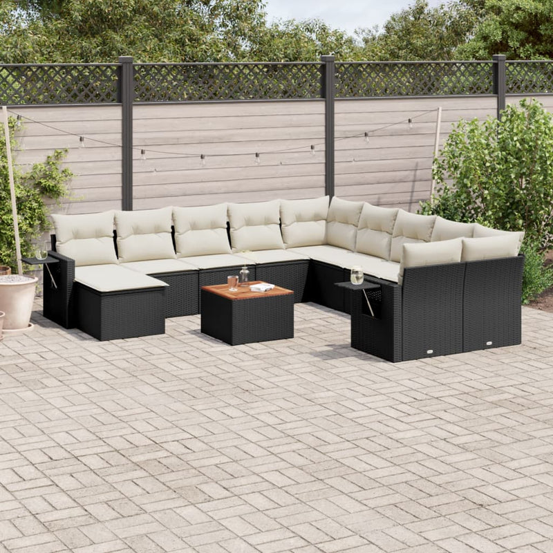 12 Piece Garden Sofa Set with Cushions Black Poly Rattan