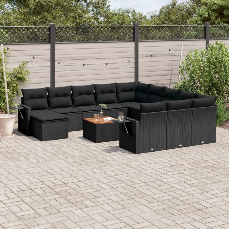 13 Piece Garden Sofa Set with Cushions Black Poly Rattan