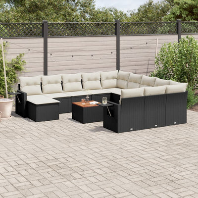 13 Piece Garden Sofa Set with Cushions Black Poly Rattan