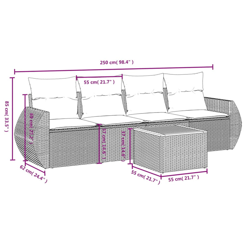 5 Piece Garden Sofa Set with Cushions Beige Poly Rattan