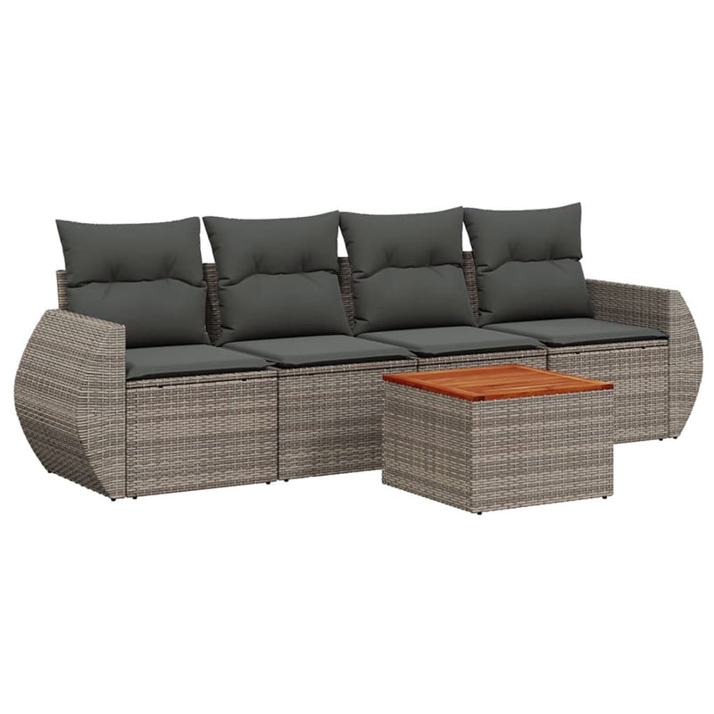 5 Piece Garden Sofa Set with Cushions Grey Poly Rattan