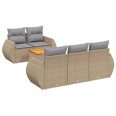 6 Piece Garden Sofa Set with Cushions Beige Poly Rattan