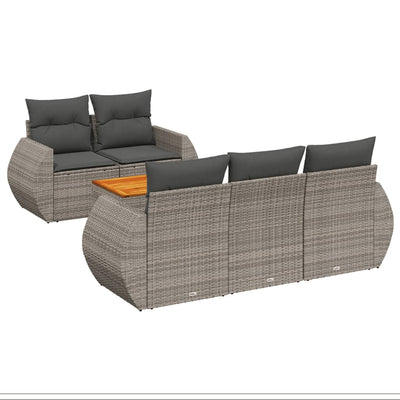 6 Piece Garden Sofa Set with Cushions Grey Poly Rattan