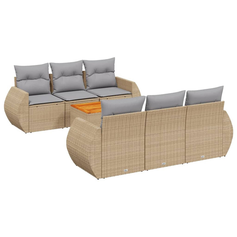 7 Piece Garden Sofa Set with Cushions Beige Poly Rattan