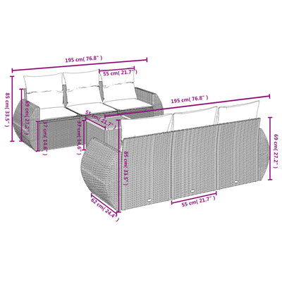 7 Piece Garden Sofa Set with Cushions Grey Poly Rattan