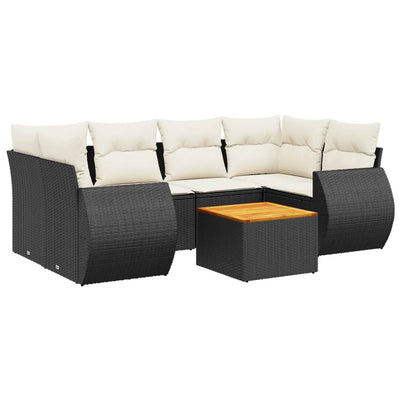 7 Piece Garden Sofa Set with Cushions Black Poly Rattan