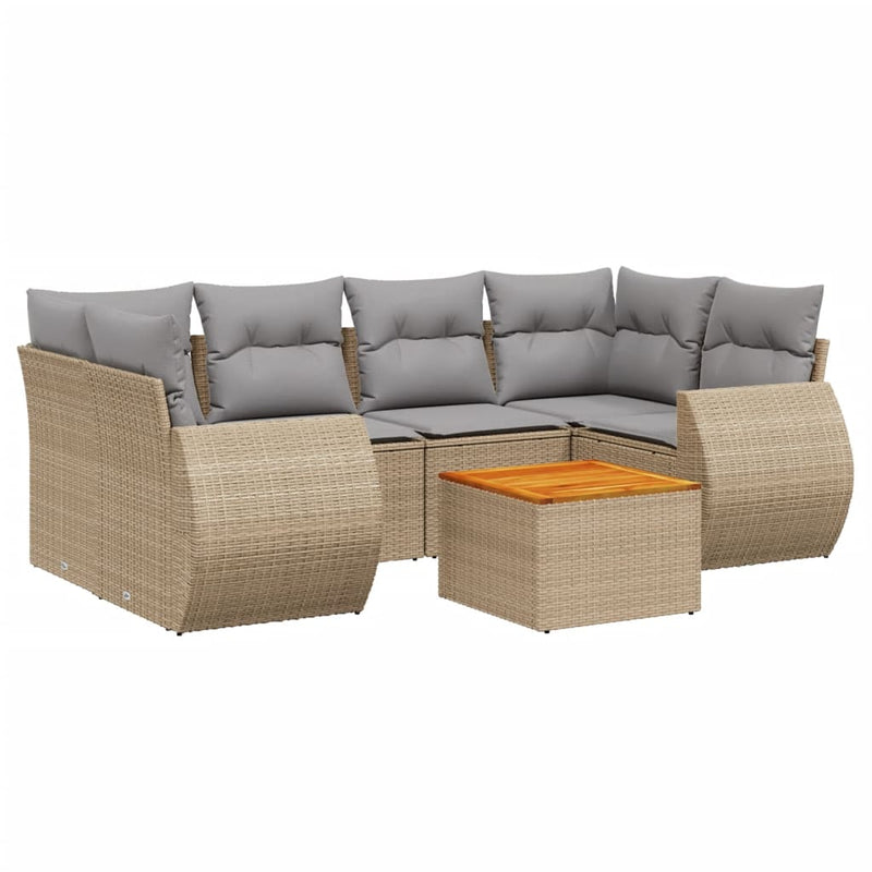 7 Piece Garden Sofa Set with Cushions Beige Poly Rattan