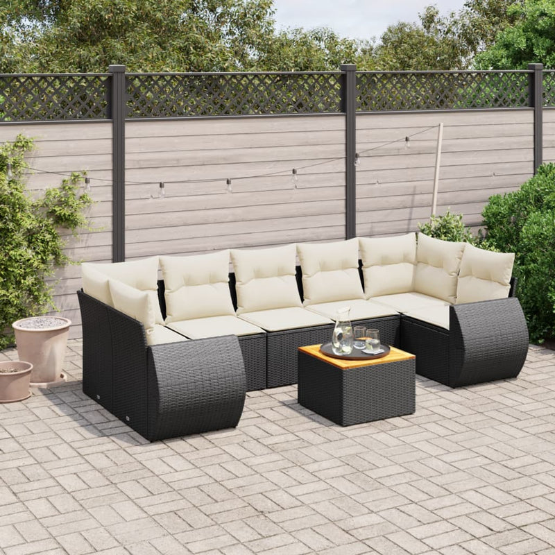 8 Piece Garden Sofa Set with Cushions Black Poly Rattan