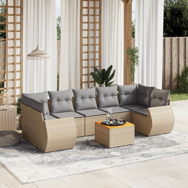 8 Piece Garden Sofa Set with Cushions Beige Poly Rattan