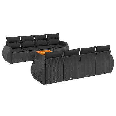 9 Piece Garden Sofa Set with Cushions Black Poly Rattan