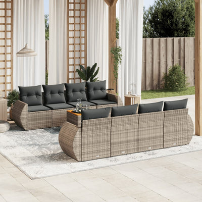 9 Piece Garden Sofa Set with Cushions Grey Poly Rattan