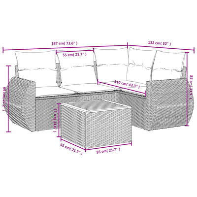 5 Piece Garden Sofa Set with Cushions Beige Poly Rattan