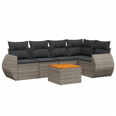 6 Piece Garden Sofa Set with Cushions Grey Poly Rattan