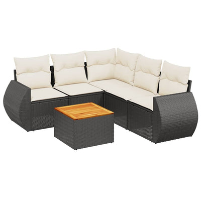 6 Piece Garden Sofa Set with Cushions Black Poly Rattan