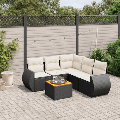 6 Piece Garden Sofa Set with Cushions Black Poly Rattan