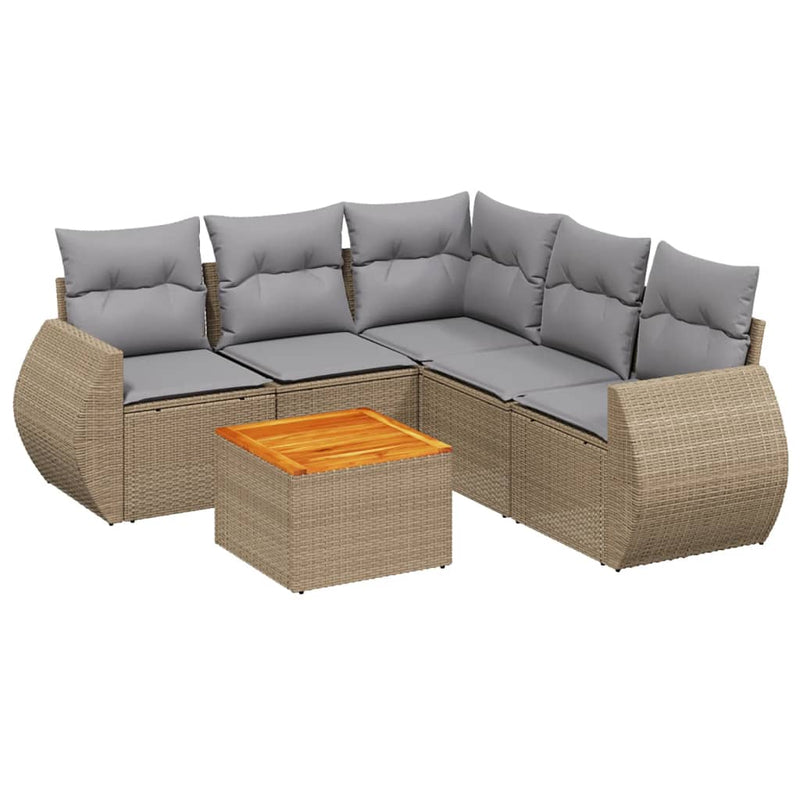 6 Piece Garden Sofa Set with Cushions Beige Poly Rattan