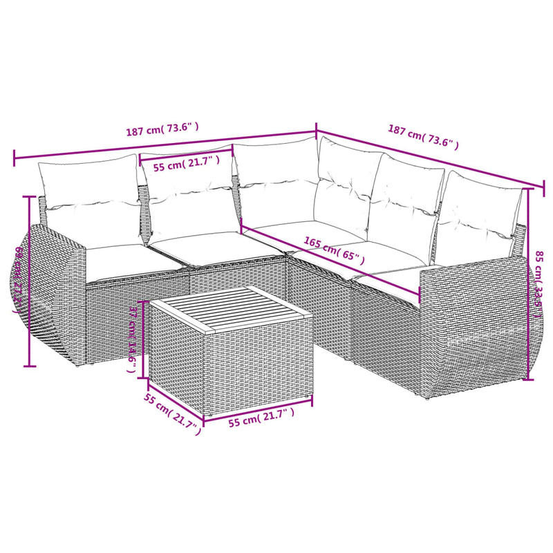 6 Piece Garden Sofa Set with Cushions Grey Poly Rattan