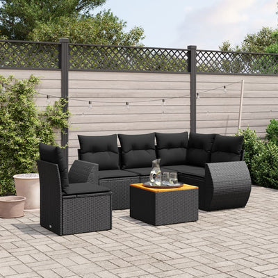 6 Piece Garden Sofa Set with Cushions Black Poly Rattan