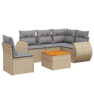 6 Piece Garden Sofa Set with Cushions Beige Poly Rattan