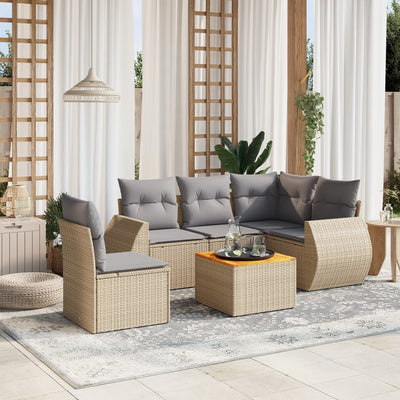 6 Piece Garden Sofa Set with Cushions Beige Poly Rattan