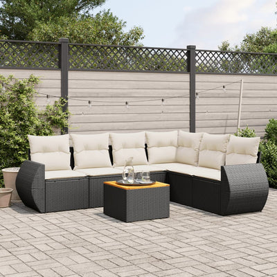 7 Piece Garden Sofa Set with Cushions Black Poly Rattan