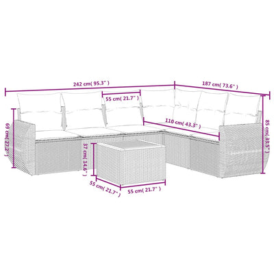 7 Piece Garden Sofa Set with Cushions Grey Poly Rattan