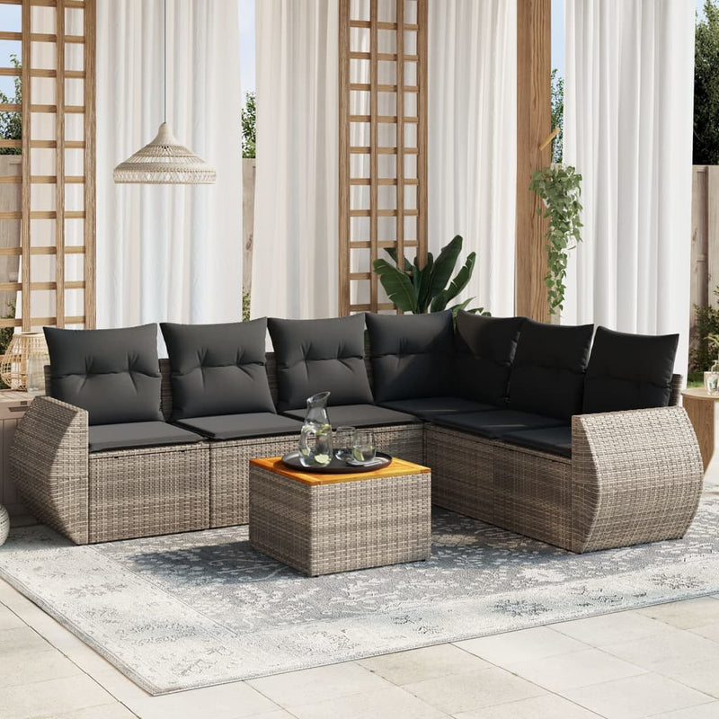 7 Piece Garden Sofa Set with Cushions Grey Poly Rattan